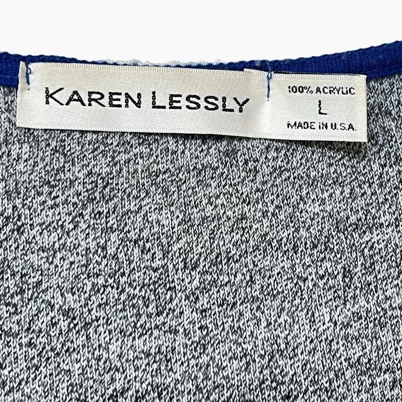 Karen Lessly Sweater Set Womens Large Zip Cardigan Sleeveless Top Gray Blue Trim - Picture 6 of 9